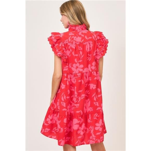 NWT Umgee Full Size Two Tone Floral Print Ruffle Cap Sleeve Mini Dress Plus Size - Picture 2 of 7